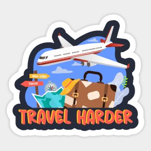 Travel Harder with Plane Sticker